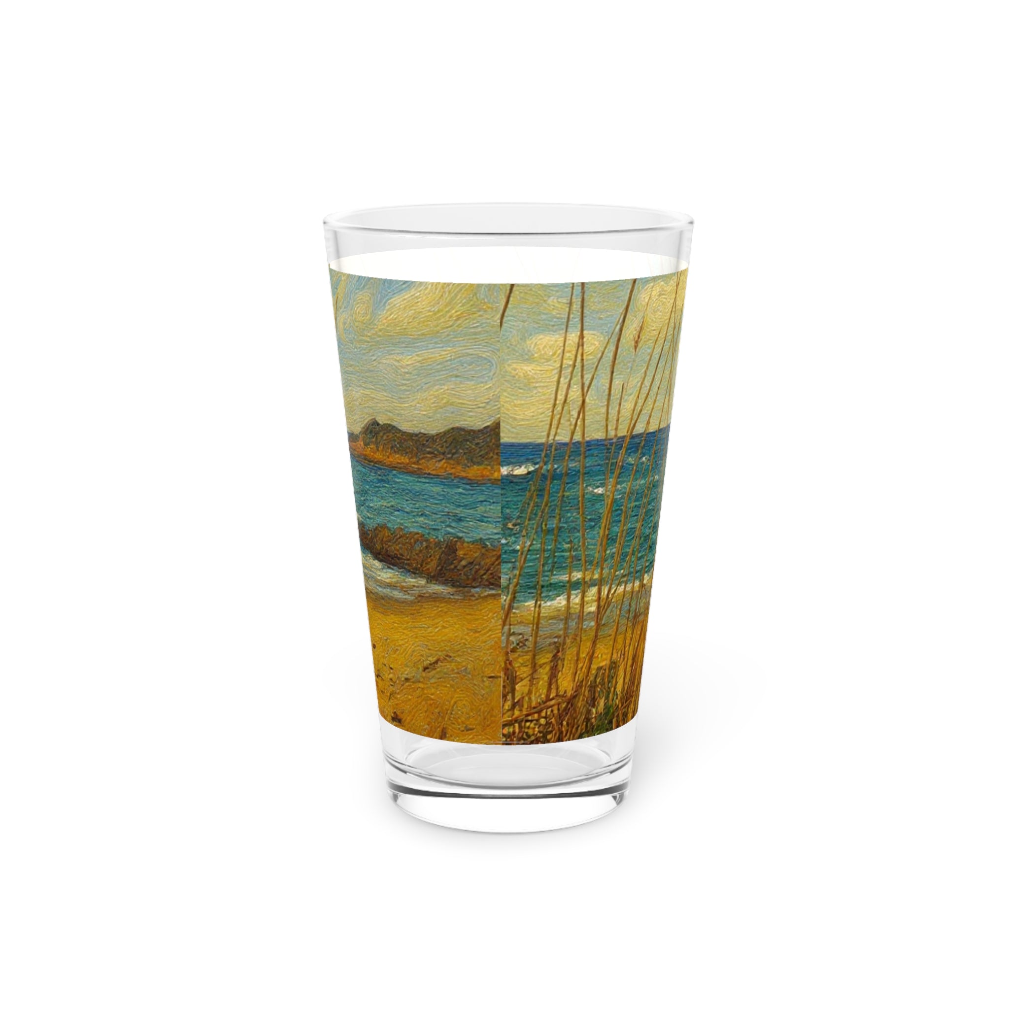 Beach Dunes Pint Glass — 16oz Coastal Ocean Scene Glassware