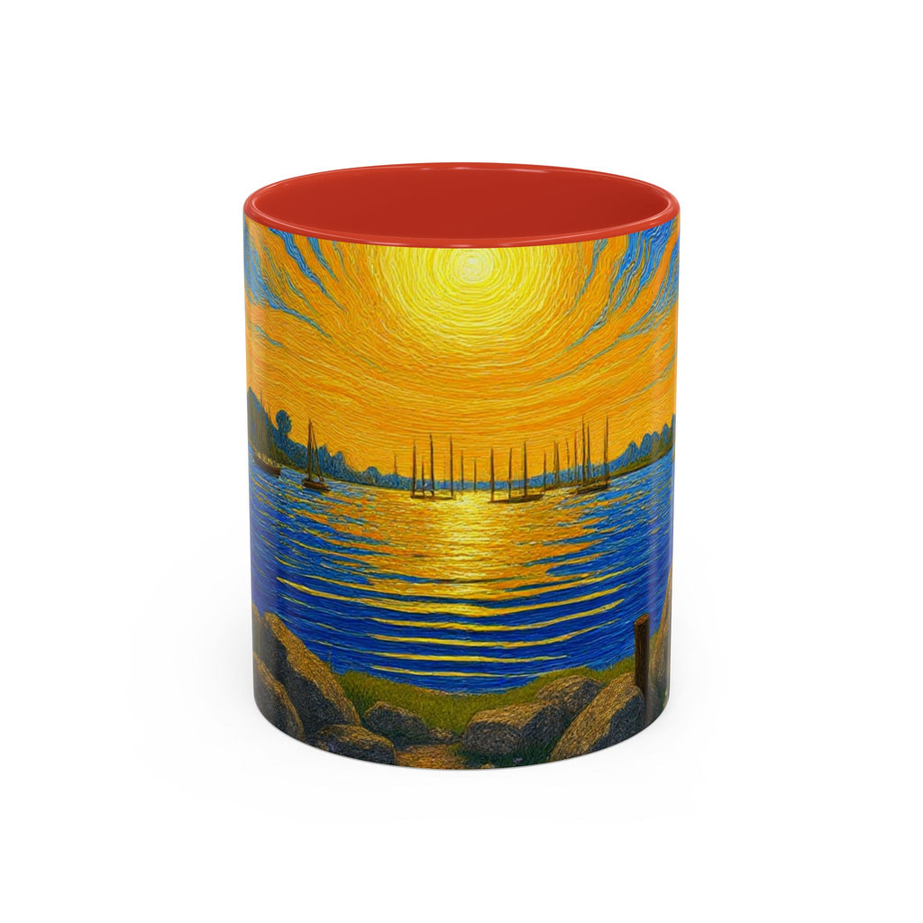 Sunset Harbor Art Coffee Mug — Vibrant Seascape Accent Mug (11/15 oz)