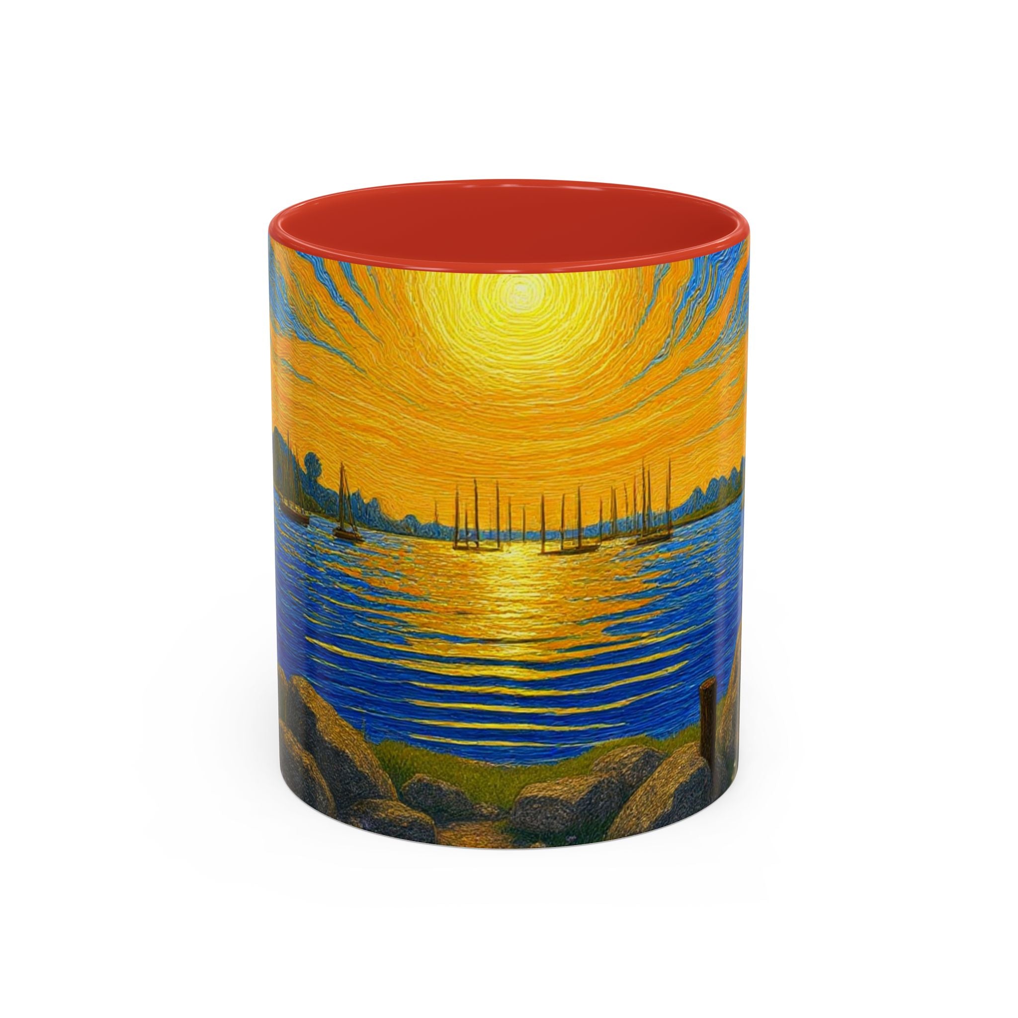 Sunset Harbor Art Coffee Mug — Vibrant Seascape Accent Mug (11/15 oz)