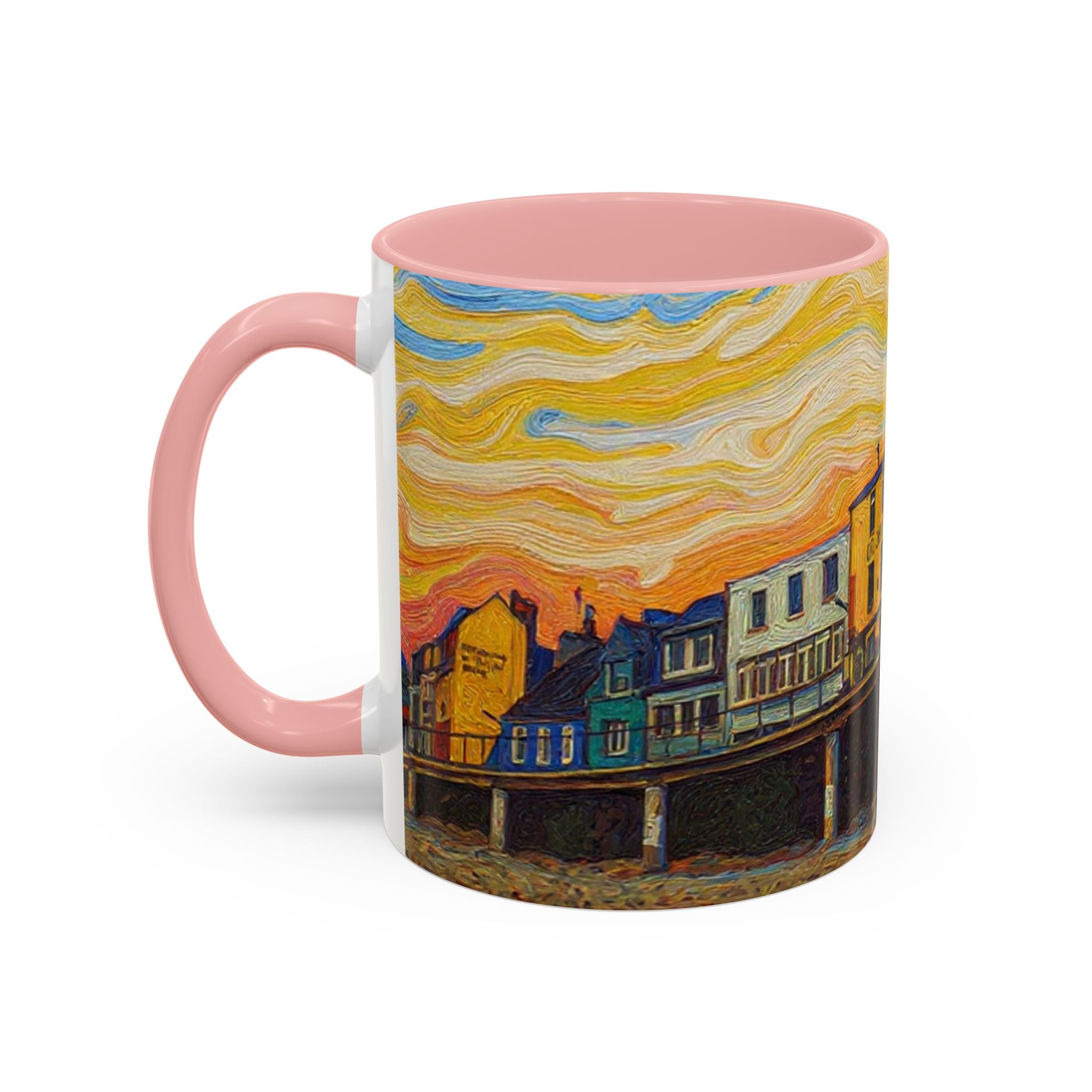 Harbor Pier Sunset Accent Coffee Mug — Scenic Seaside 11/15oz Ceramic
