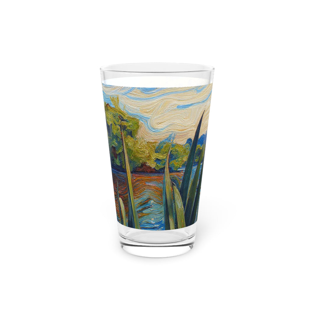 16oz Scenic Pint Glass — Impressionist Lake Landscape Beer Glass