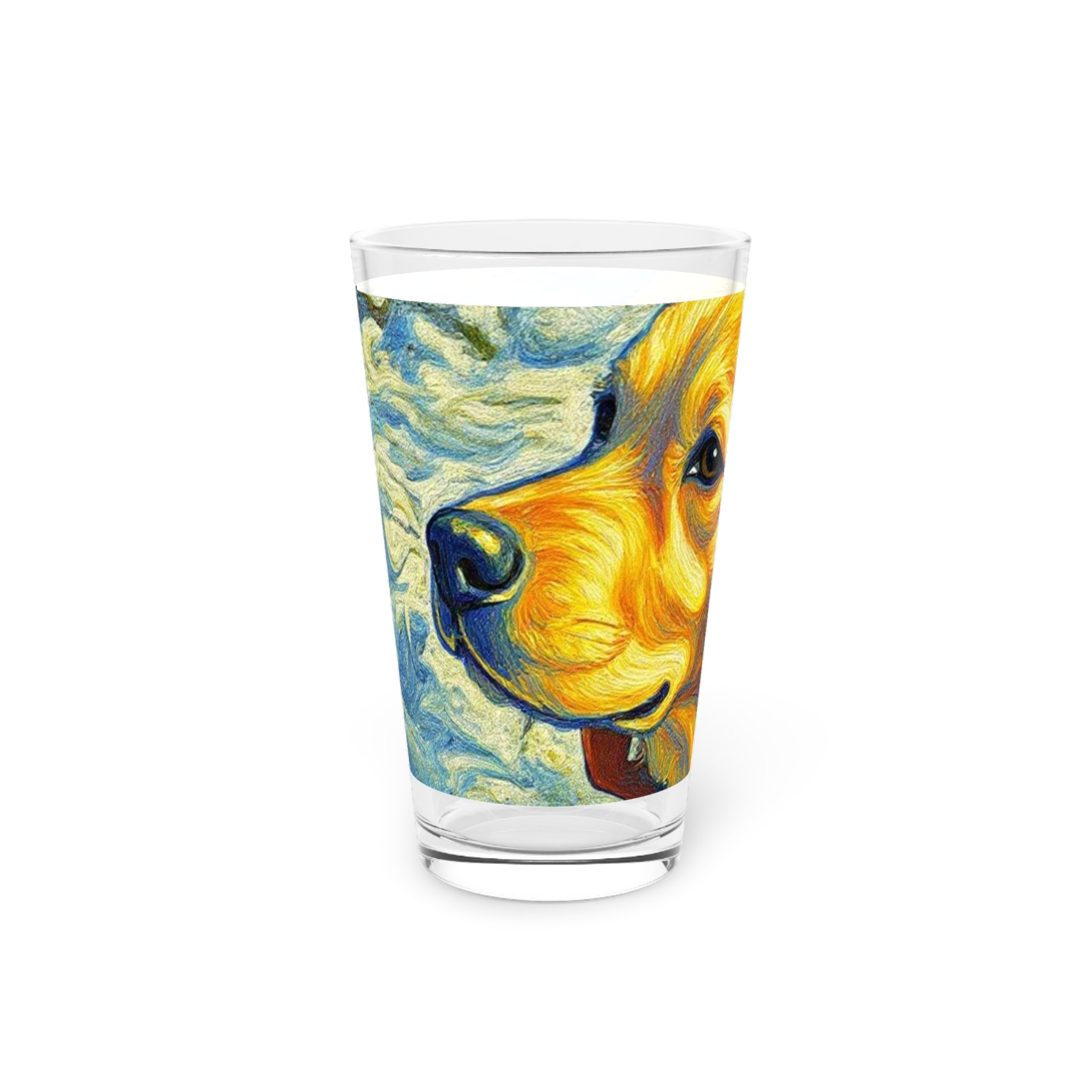 16oz Pint Glass — Colorful Golden Retriever Art Beer Glass