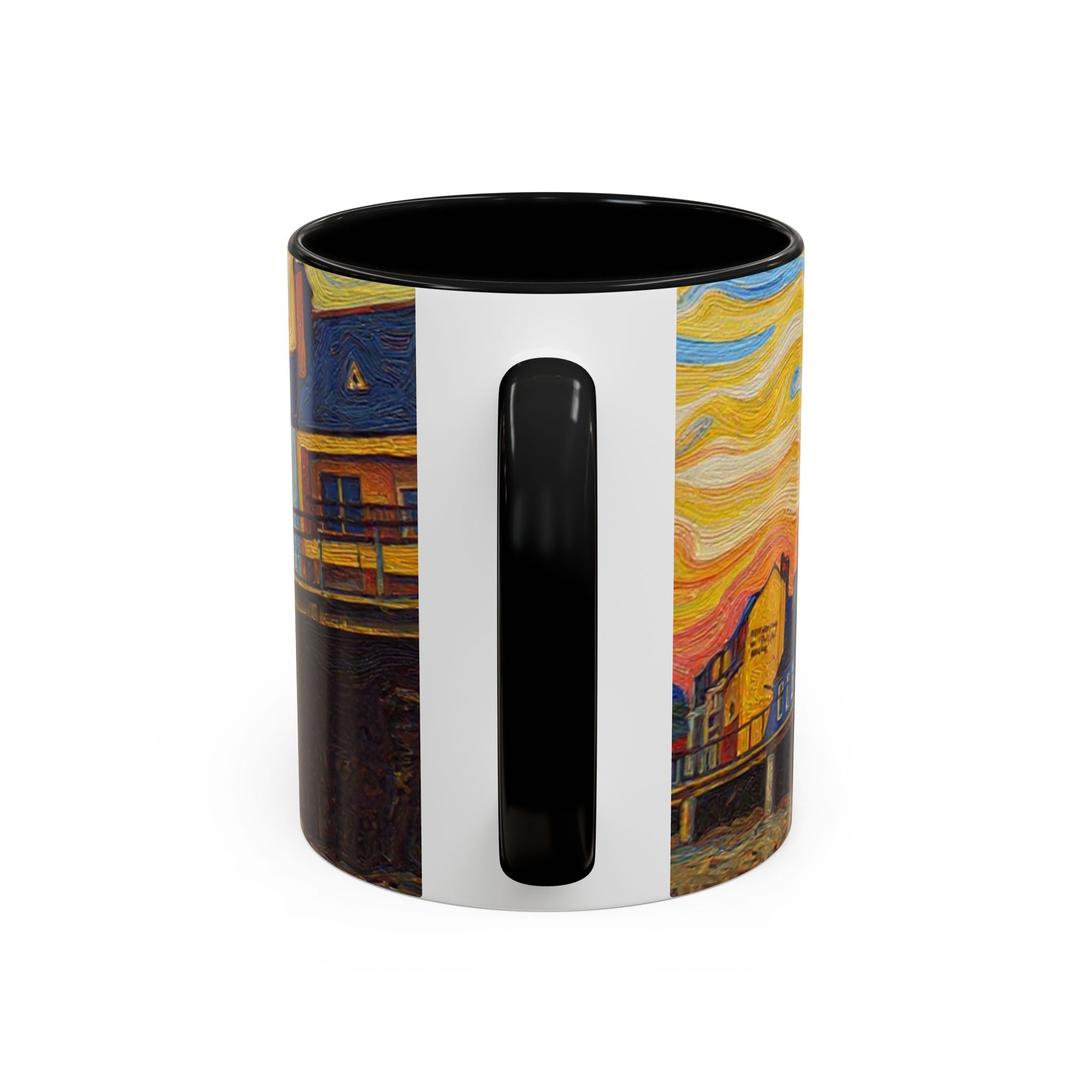 Harbor Pier Sunset Accent Coffee Mug — Scenic Seaside 11/15oz Ceramic