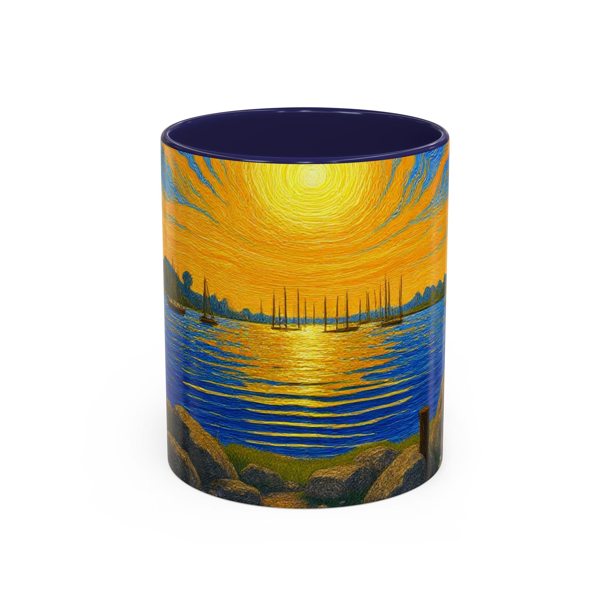 Sunset Harbor Art Coffee Mug — Vibrant Seascape Accent Mug (11/15 oz)