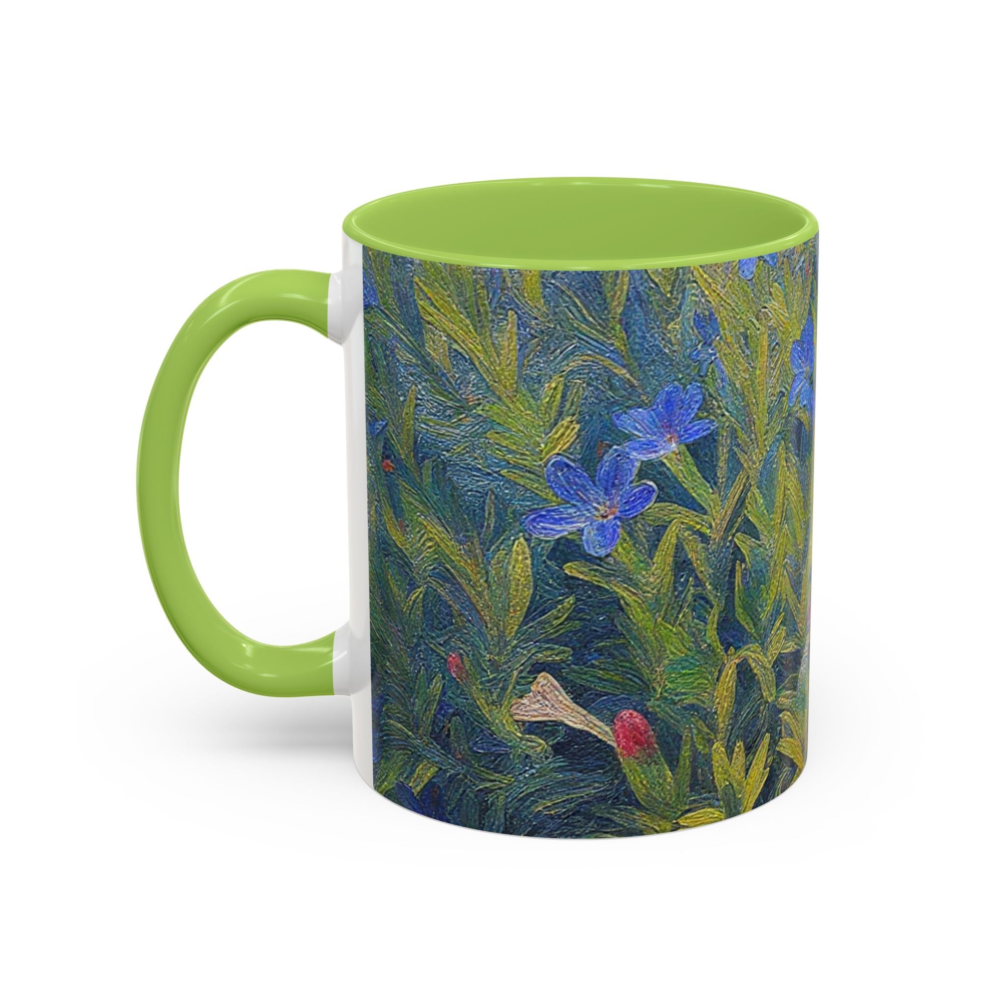 Floral Art Accent Coffee Mug — Blue Wildflower Garden Design (11/15oz)