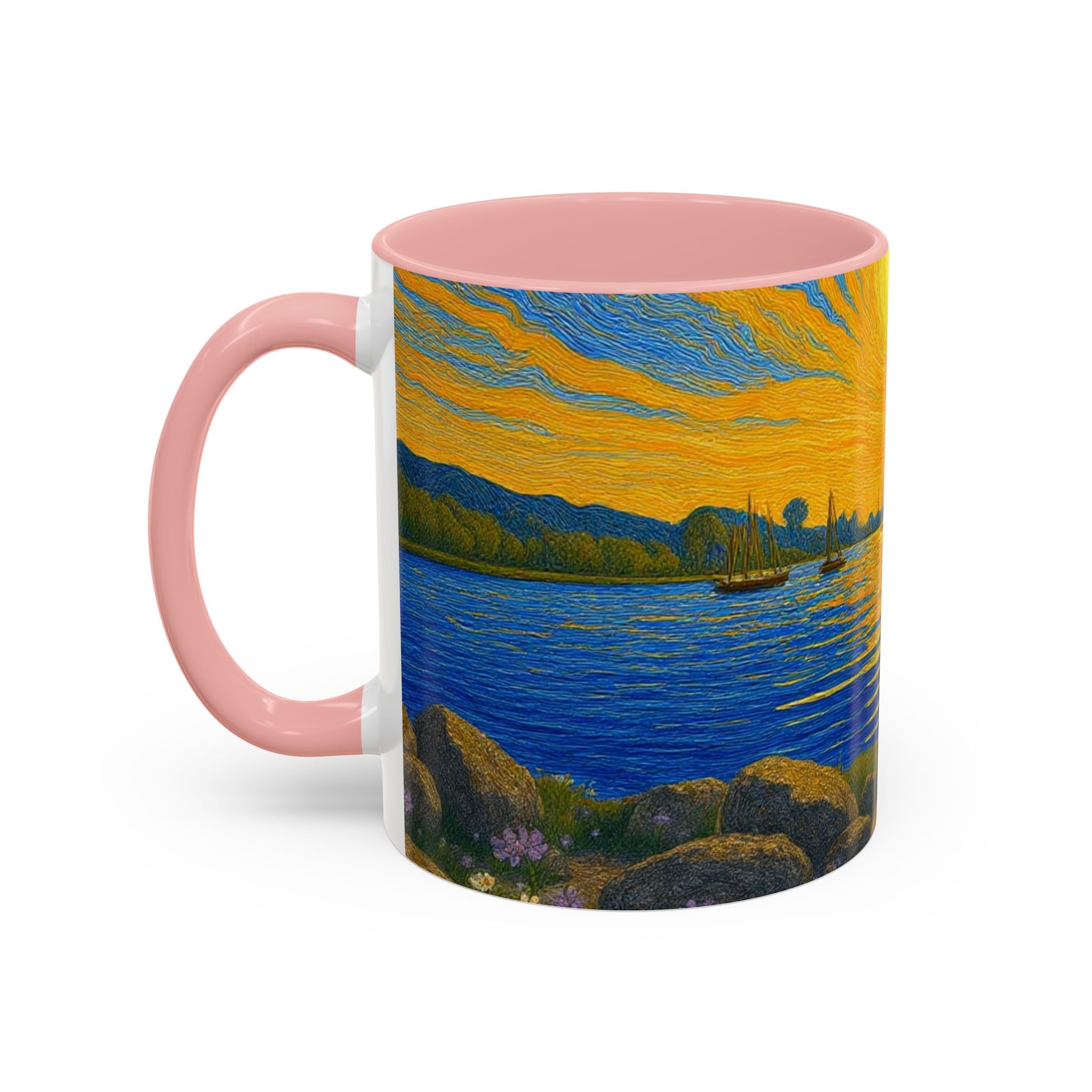 Sunset Harbor Art Coffee Mug — Vibrant Seascape Accent Mug (11/15 oz)