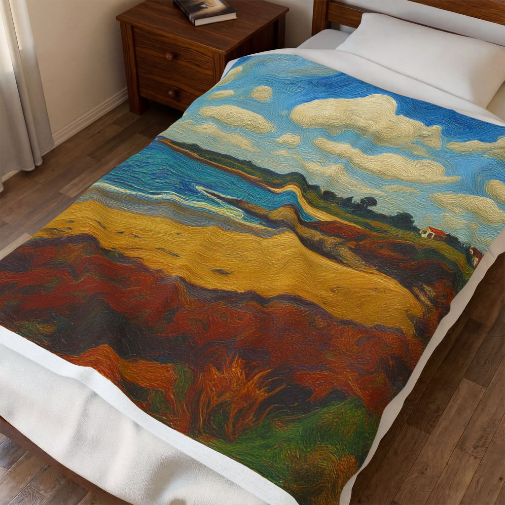 Coastal Impression Beach Scene Plush Blanket