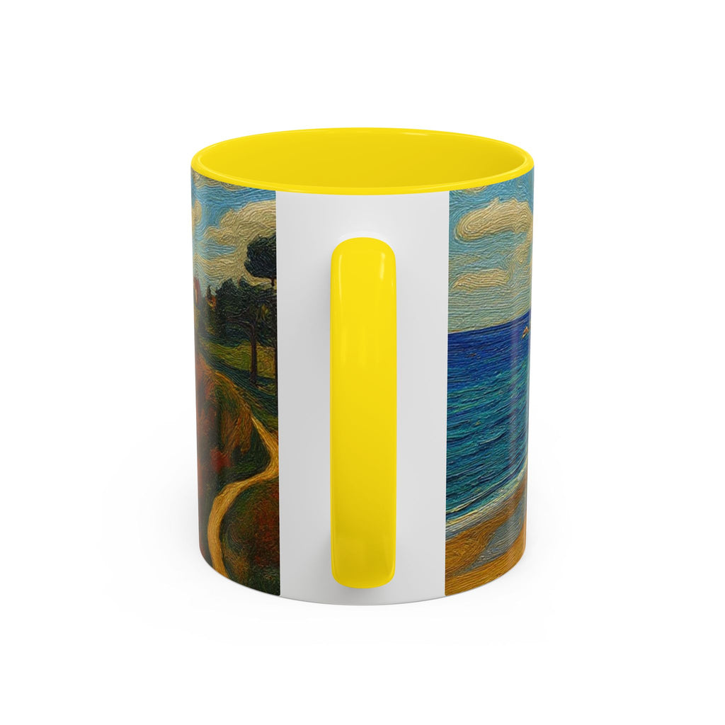 Coastal Landscape Coffee Mug — Vintage Seaside Painting Accent Mug
