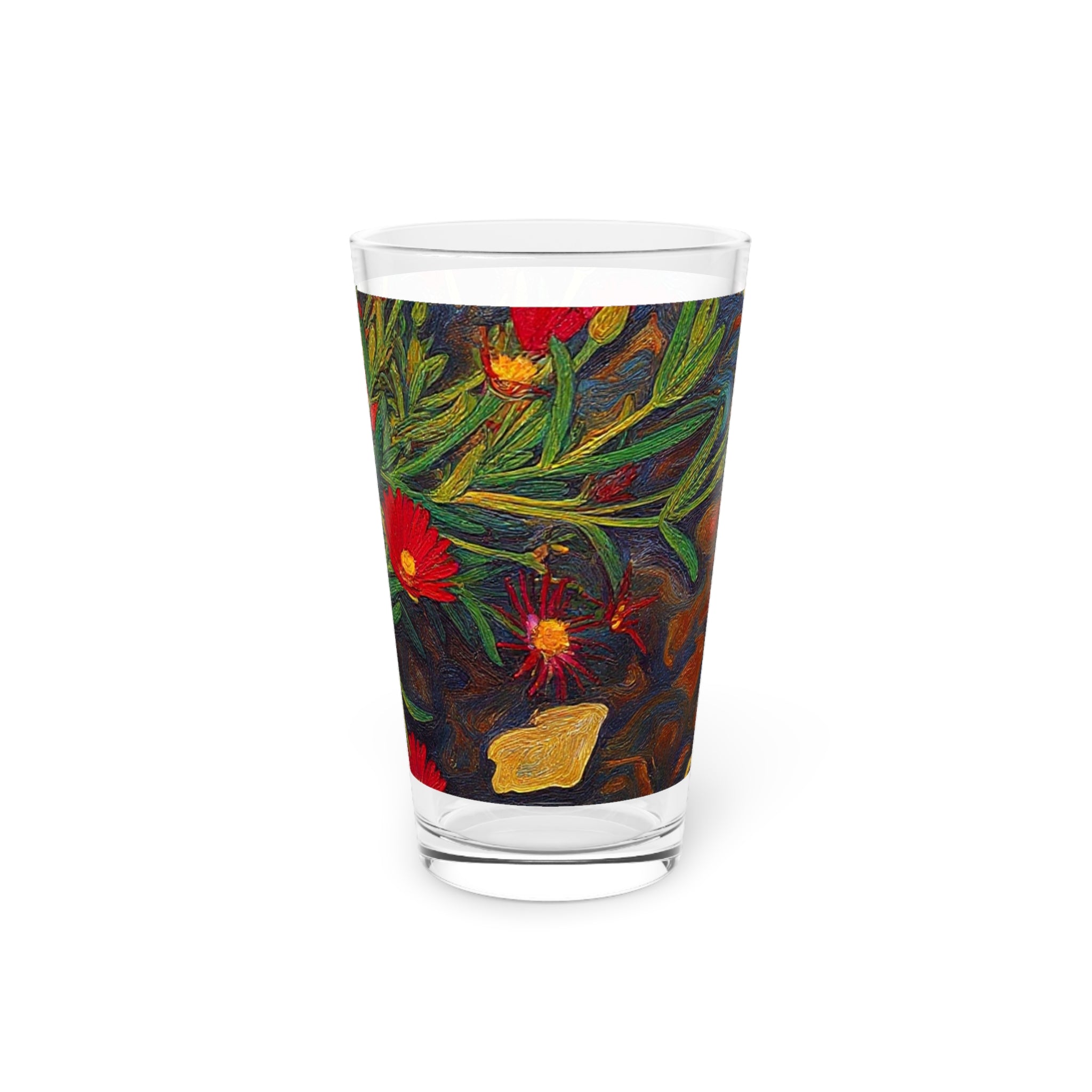 Pint Glass - Red Floral Botanical Pint Glass (16 oz)