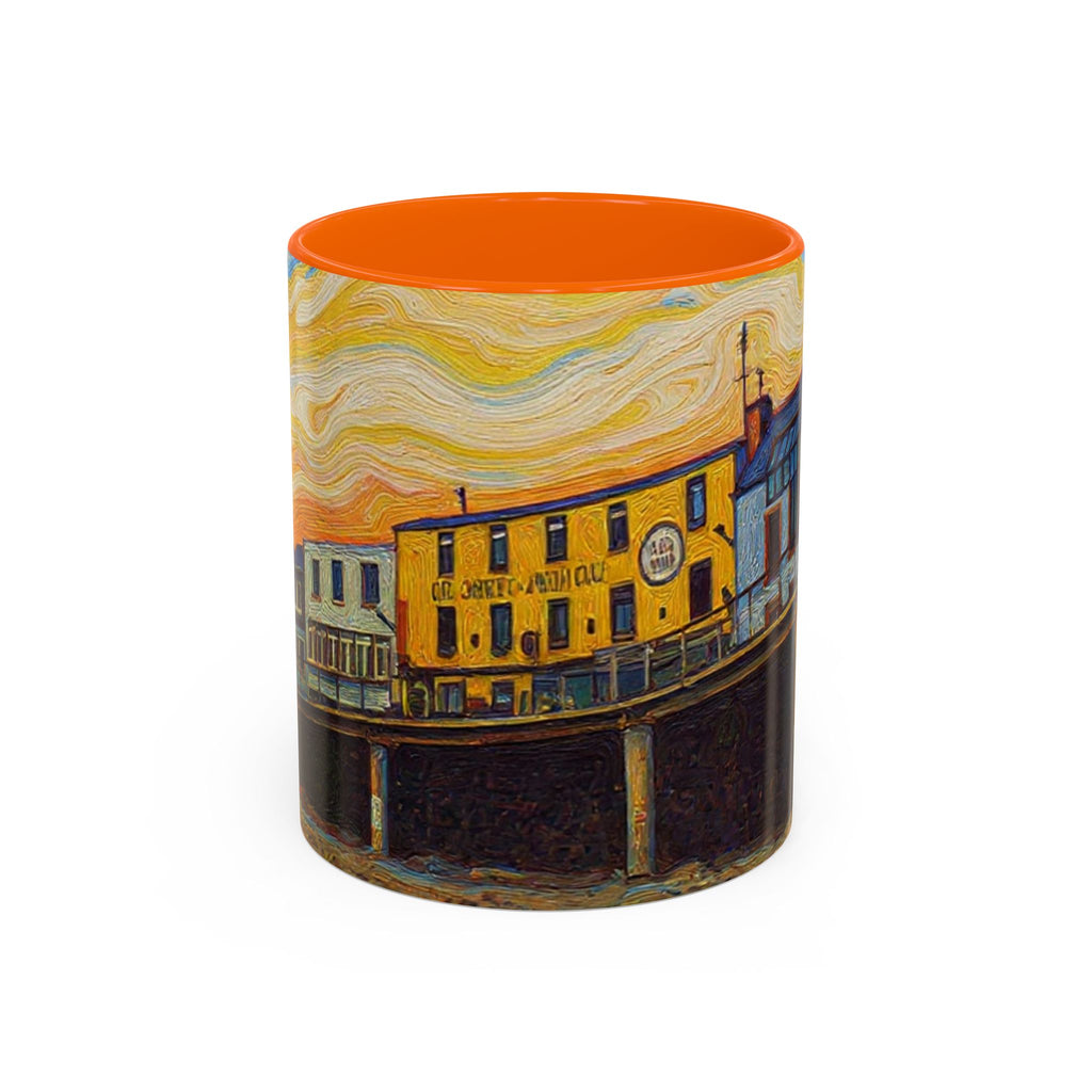 Harbor Pier Sunset Accent Coffee Mug — Scenic Seaside 11/15oz Ceramic