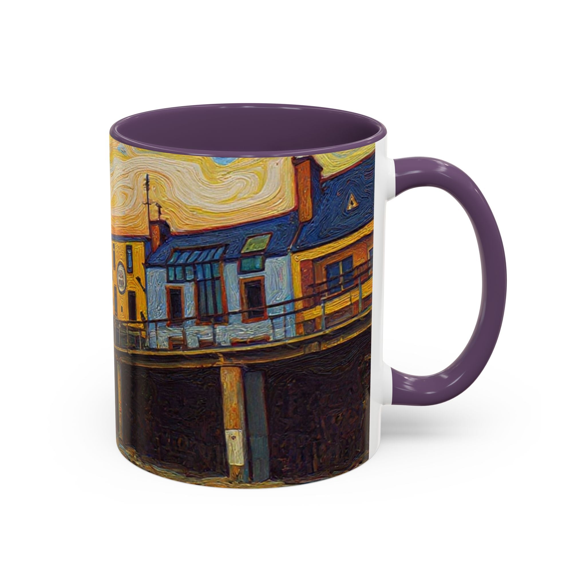 Harbor Pier Sunset Accent Coffee Mug — Scenic Seaside 11/15oz Ceramic