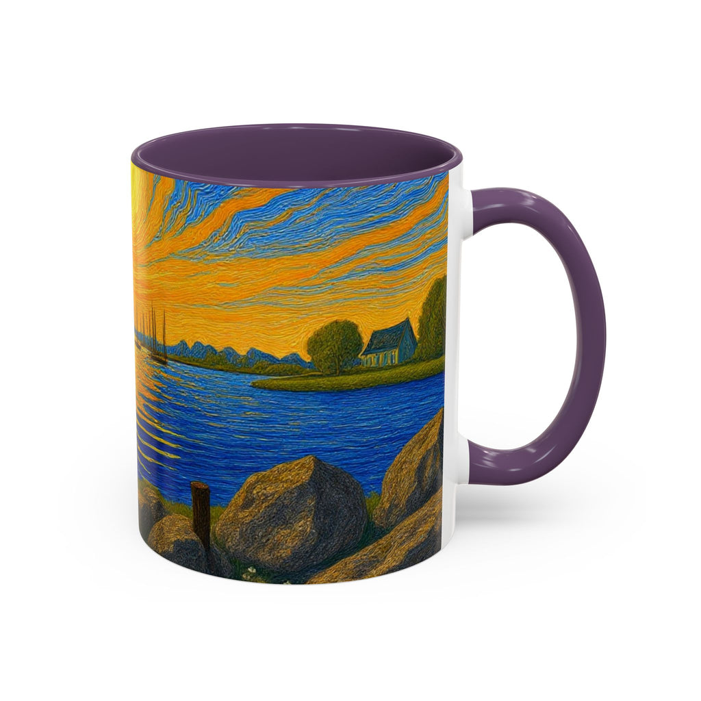 Sunset Harbor Art Coffee Mug — Vibrant Seascape Accent Mug (11/15 oz)