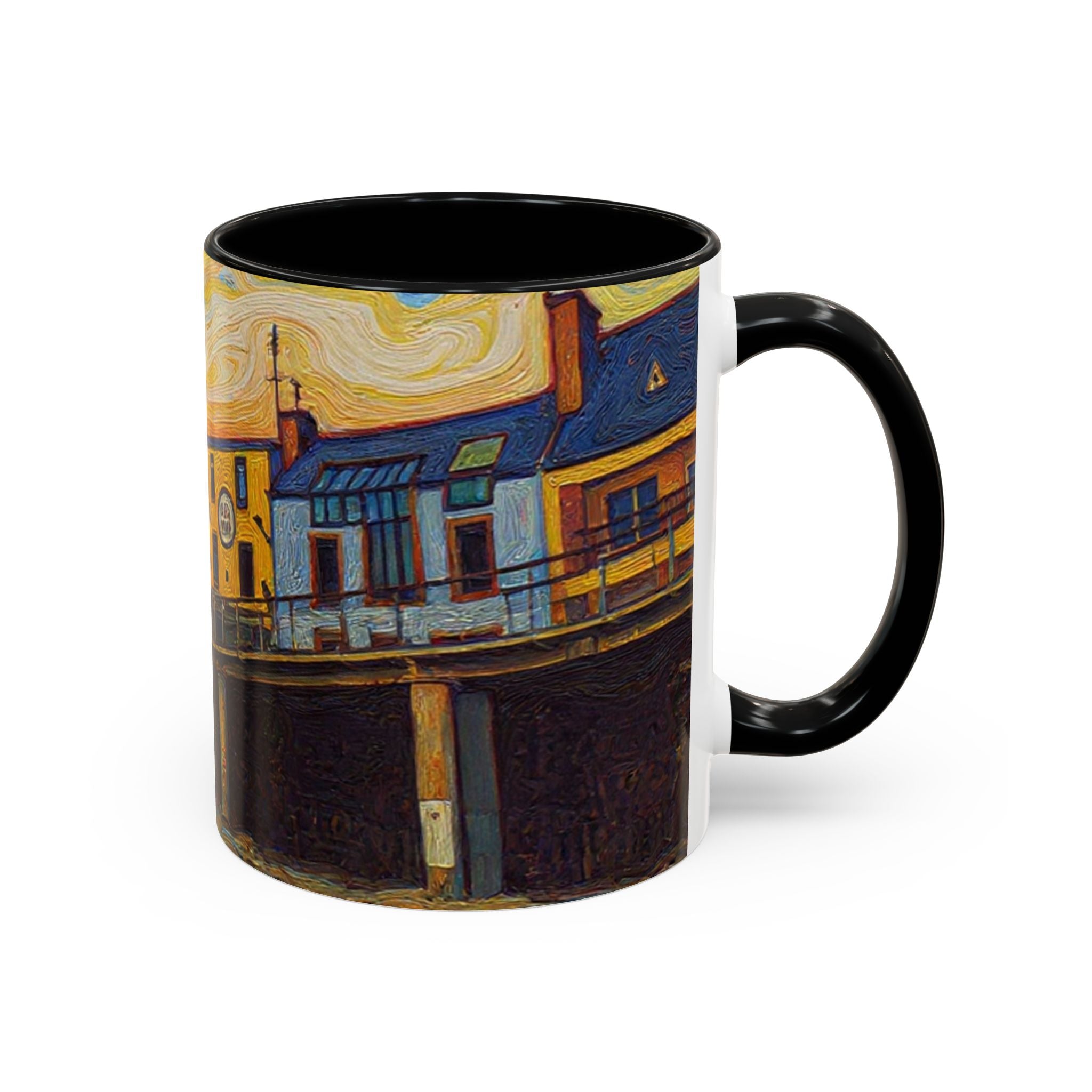 Harbor Pier Sunset Accent Coffee Mug — Scenic Seaside 11/15oz Ceramic