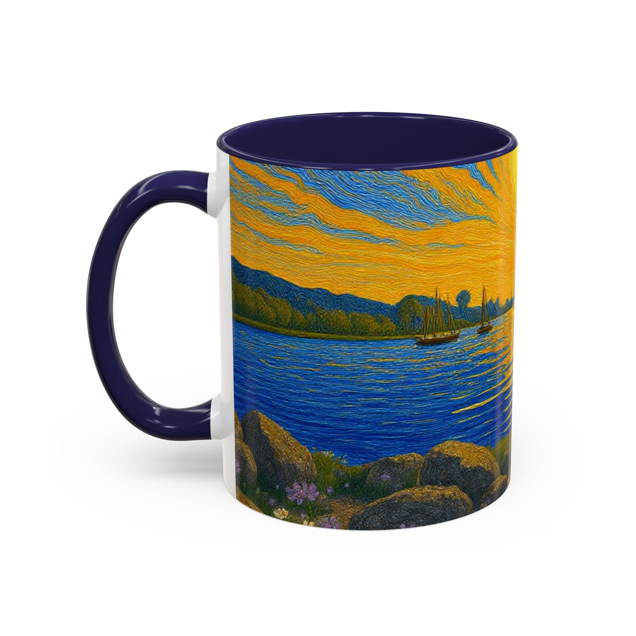 Sunset Harbor Art Coffee Mug — Vibrant Seascape Accent Mug (11/15 oz)