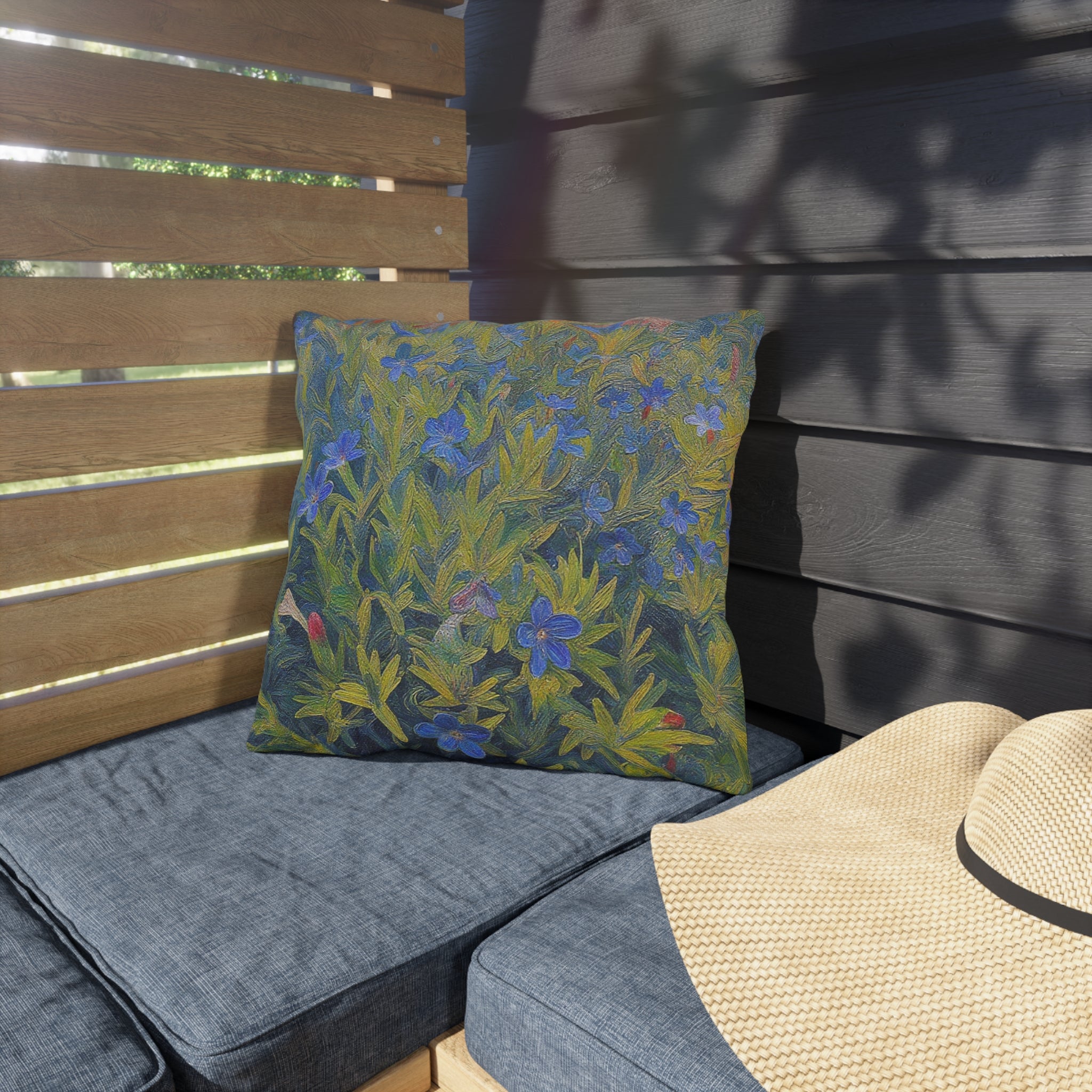 Outdoor Pillow — Blue Wildflower Garden Print Decorative Cushion