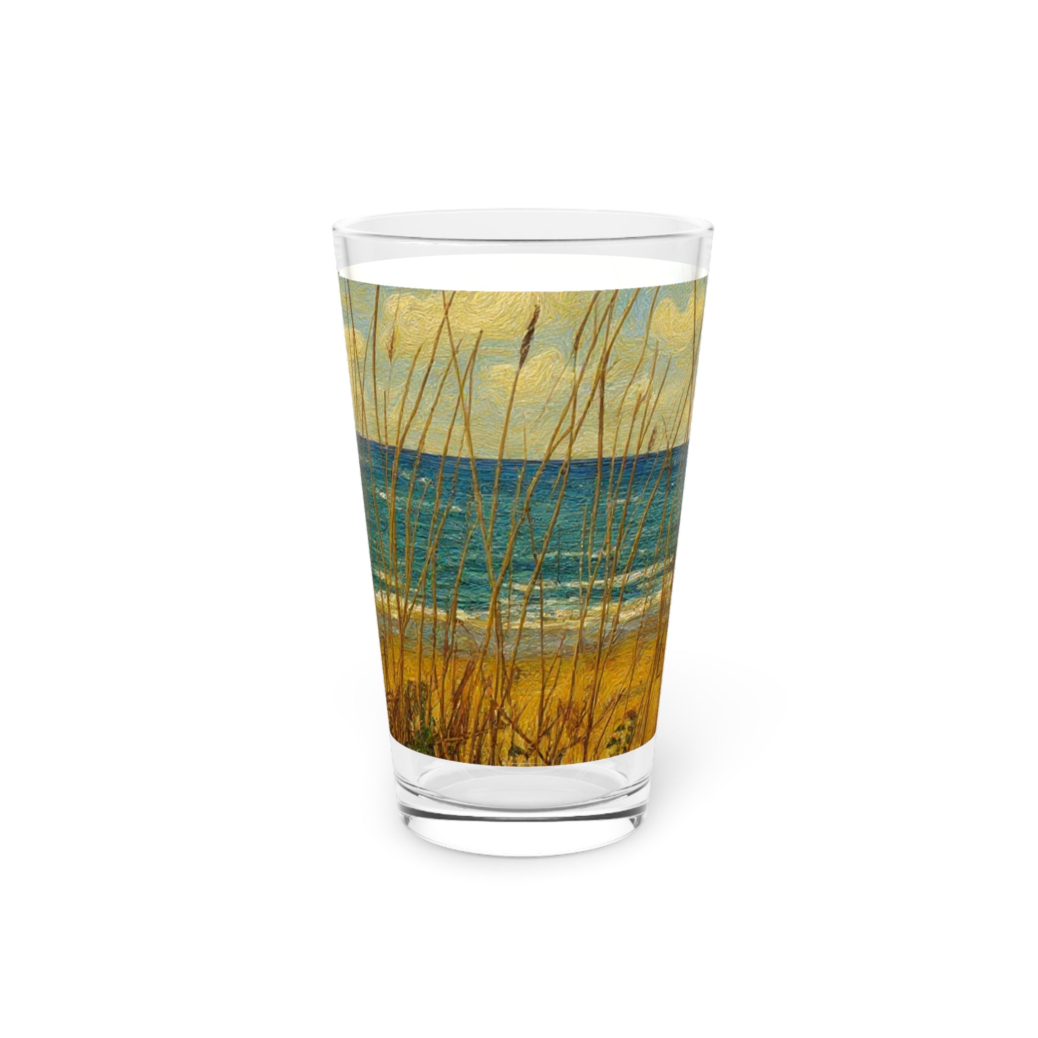 Beach Dunes Pint Glass — 16oz Coastal Ocean Scene Glassware