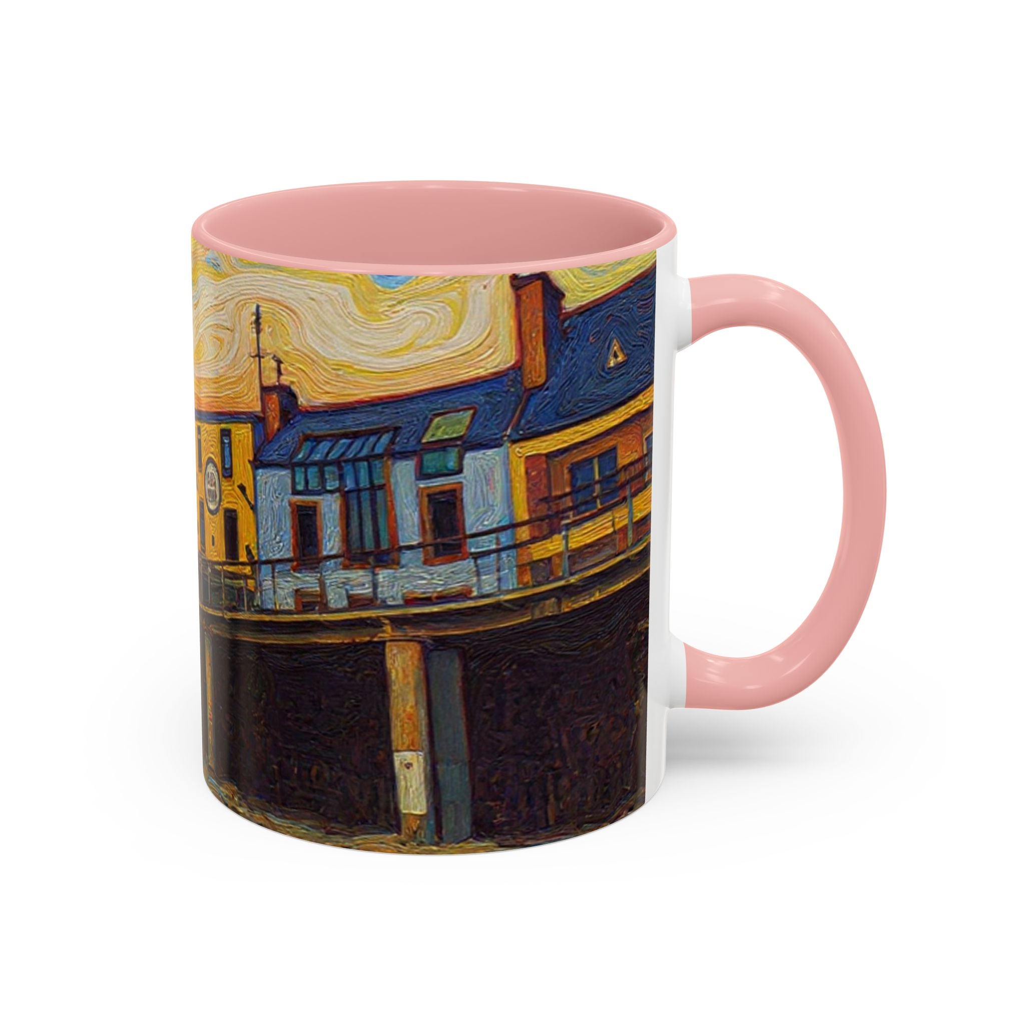 Harbor Pier Sunset Accent Coffee Mug — Scenic Seaside 11/15oz Ceramic
