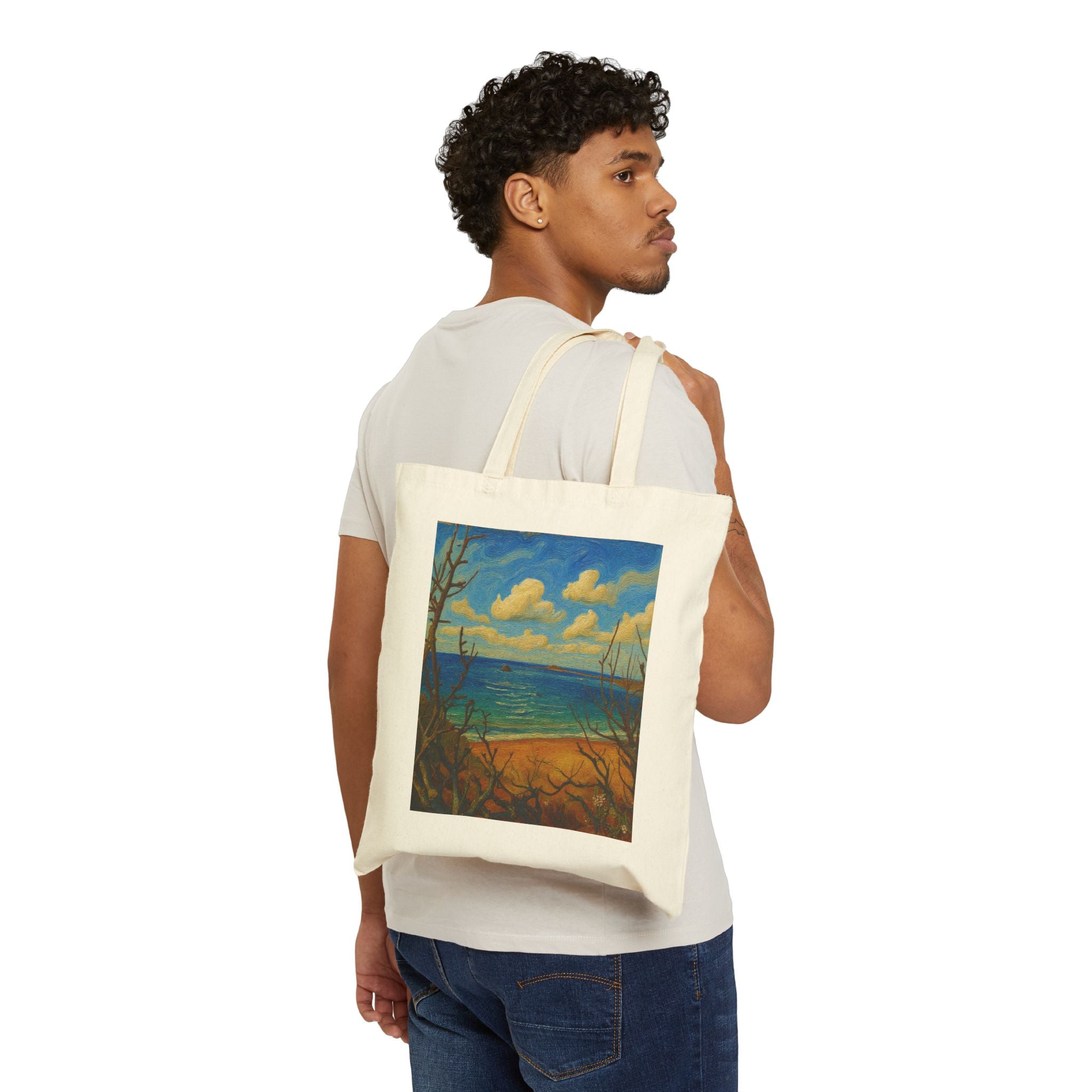 Seascape Canvas Tote Bag — Beach Art Cotton Shopper