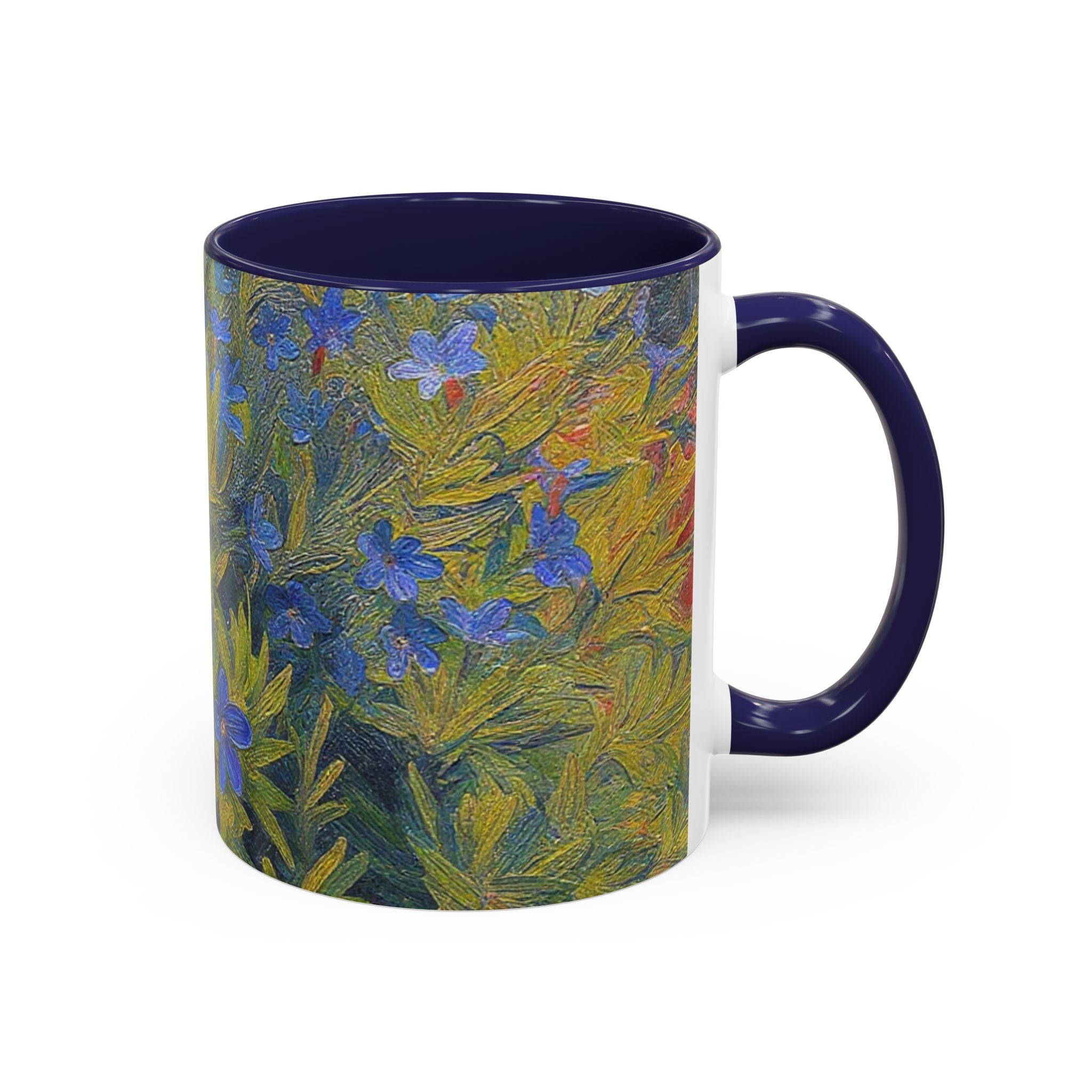 Floral Art Accent Coffee Mug — Blue Wildflower Garden Design (11/15oz)