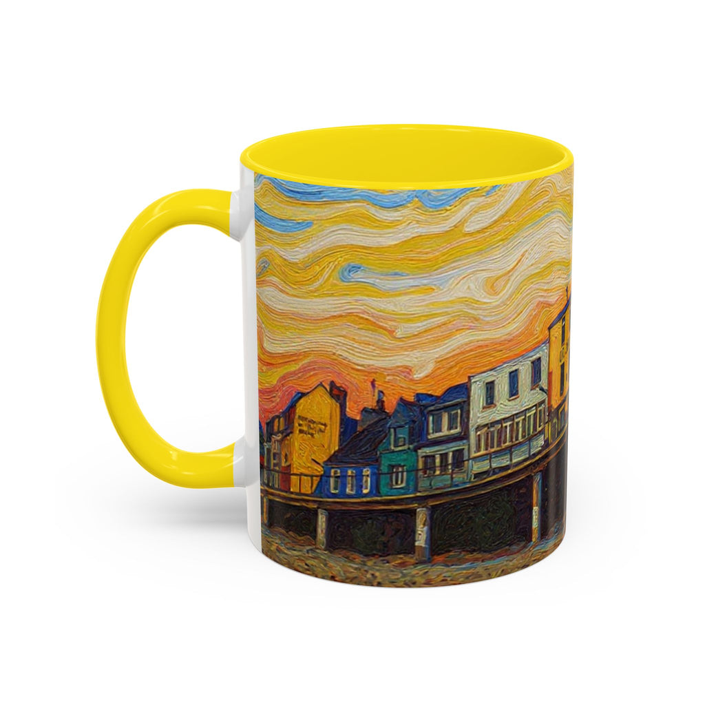 Harbor Pier Sunset Accent Coffee Mug — Scenic Seaside 11/15oz Ceramic
