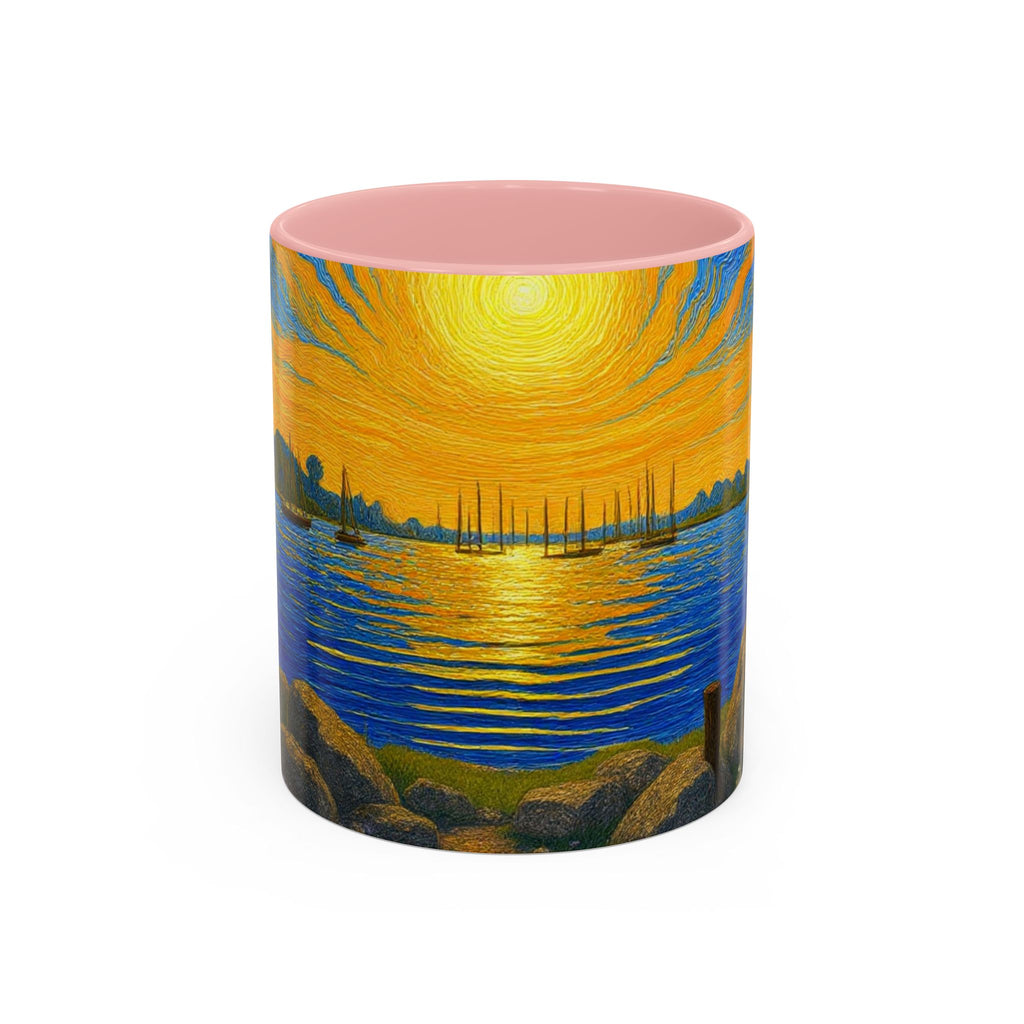 Sunset Harbor Art Coffee Mug — Vibrant Seascape Accent Mug (11/15 oz)