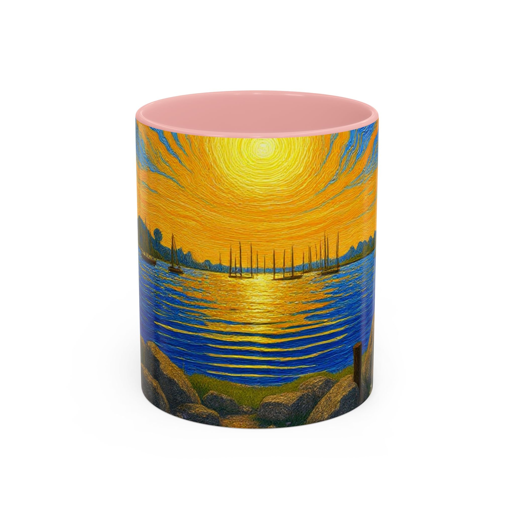 Sunset Harbor Art Coffee Mug — Vibrant Seascape Accent Mug (11/15 oz)
