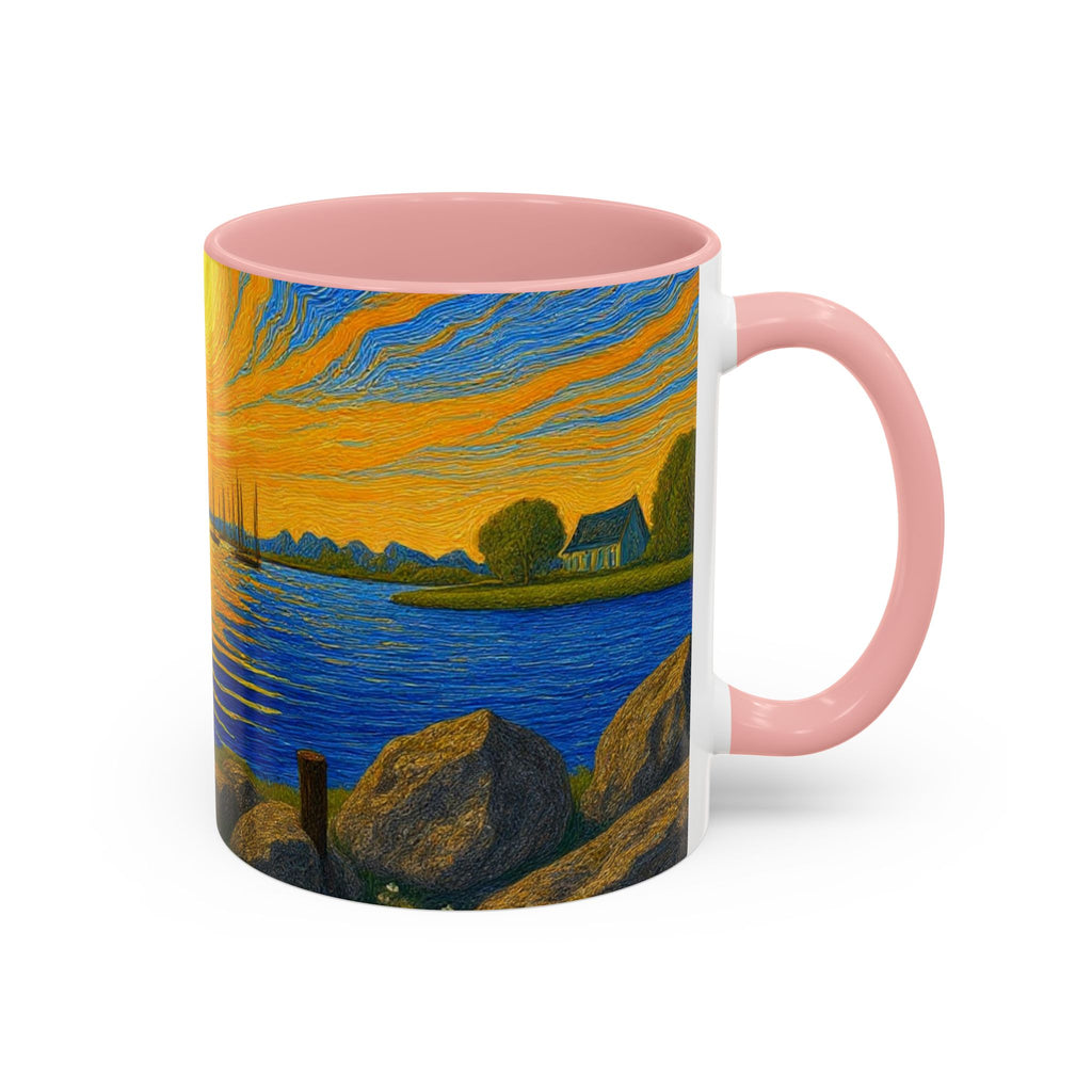 Sunset Harbor Art Coffee Mug — Vibrant Seascape Accent Mug (11/15 oz)