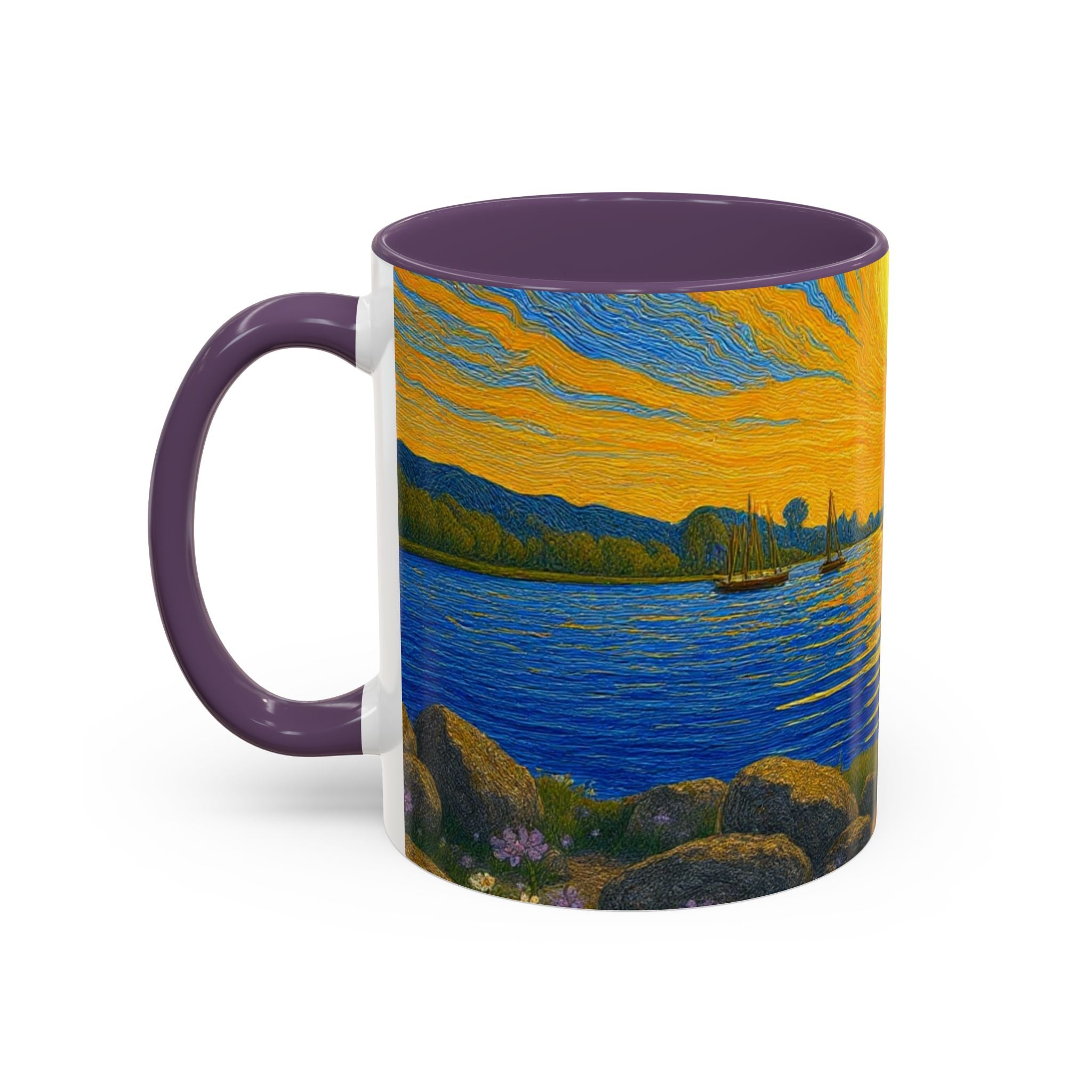 Sunset Harbor Art Coffee Mug — Vibrant Seascape Accent Mug (11/15 oz)