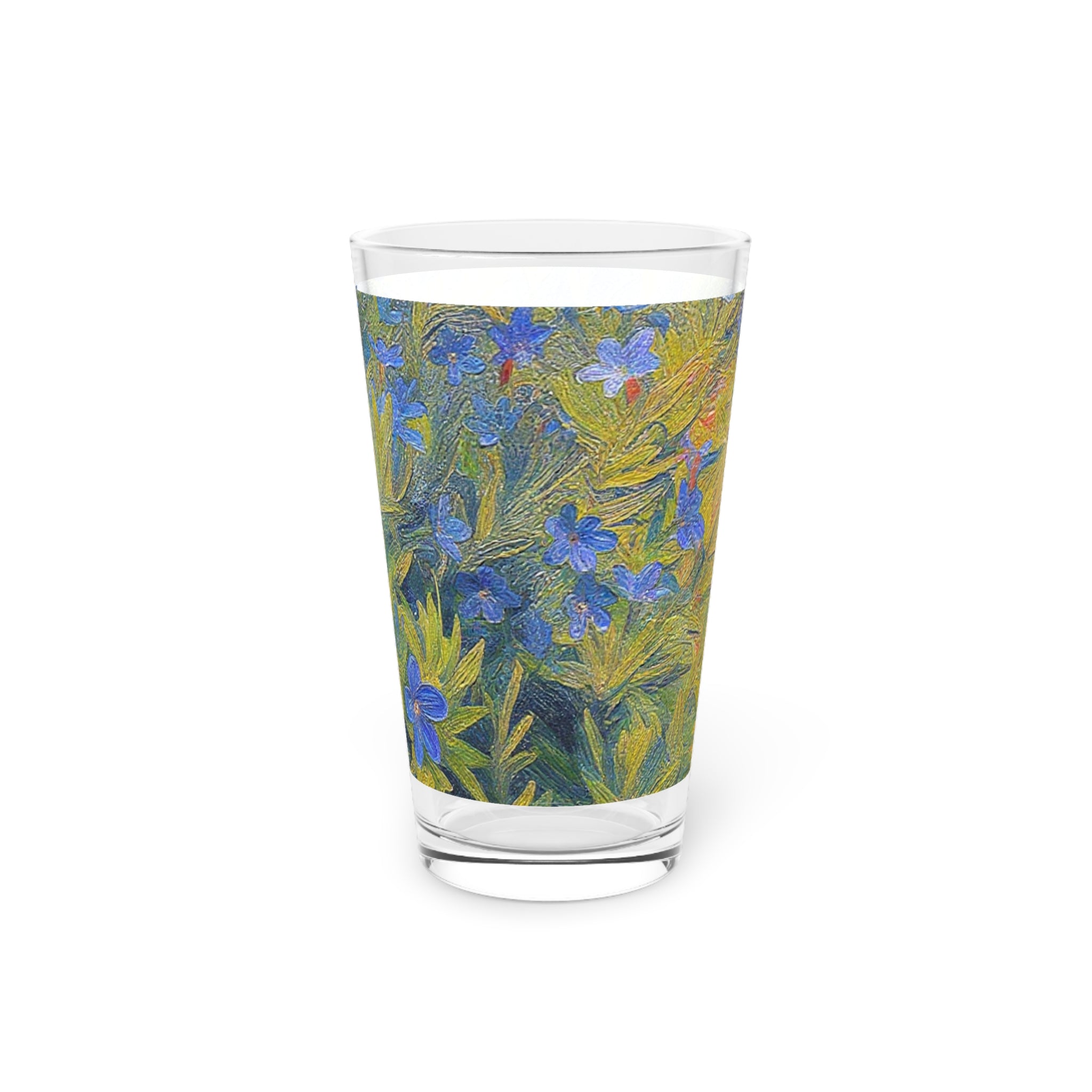 Floral Blue Vinca Pint Glass — 16oz Botanical Beer Glass