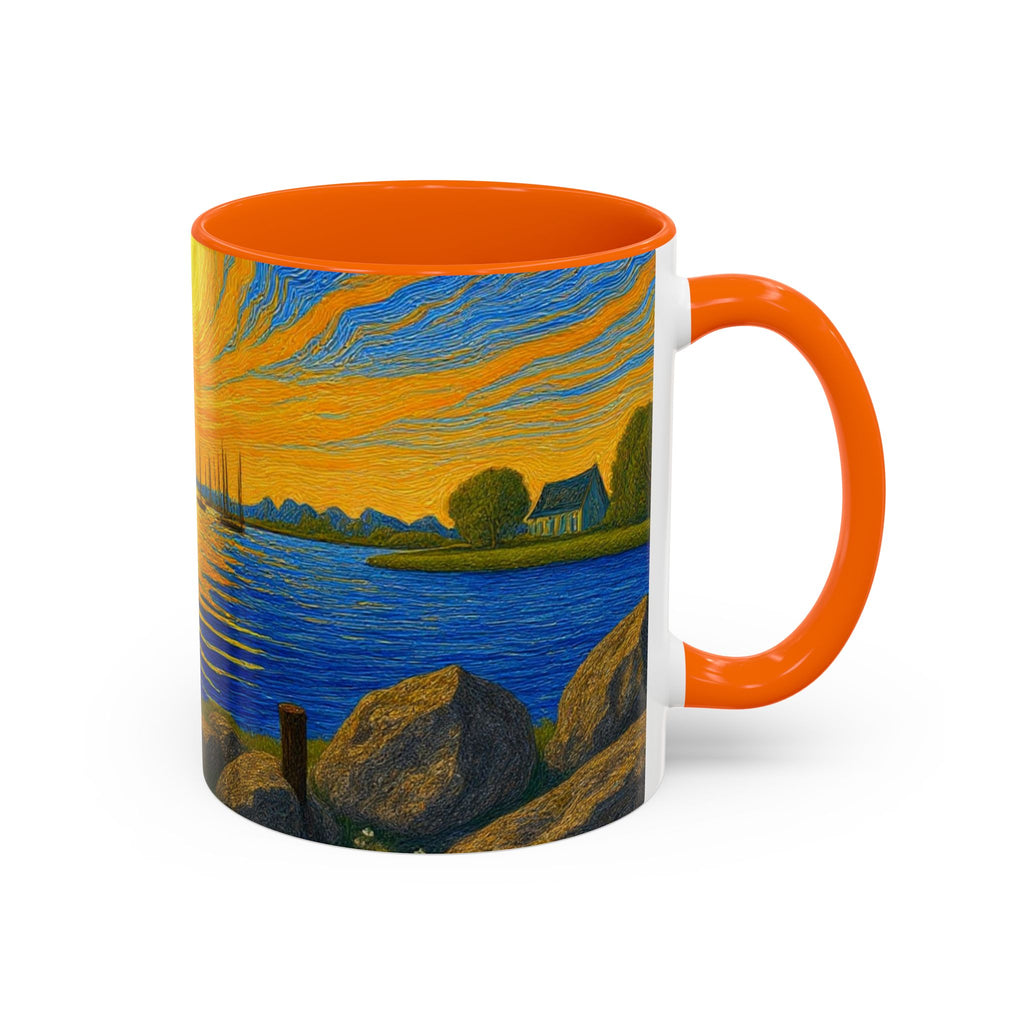 Sunset Harbor Art Coffee Mug — Vibrant Seascape Accent Mug (11/15 oz)