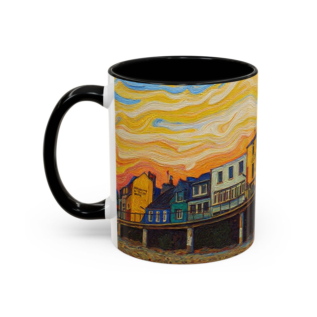 Harbor Pier Sunset Accent Coffee Mug — Scenic Seaside 11/15oz Ceramic