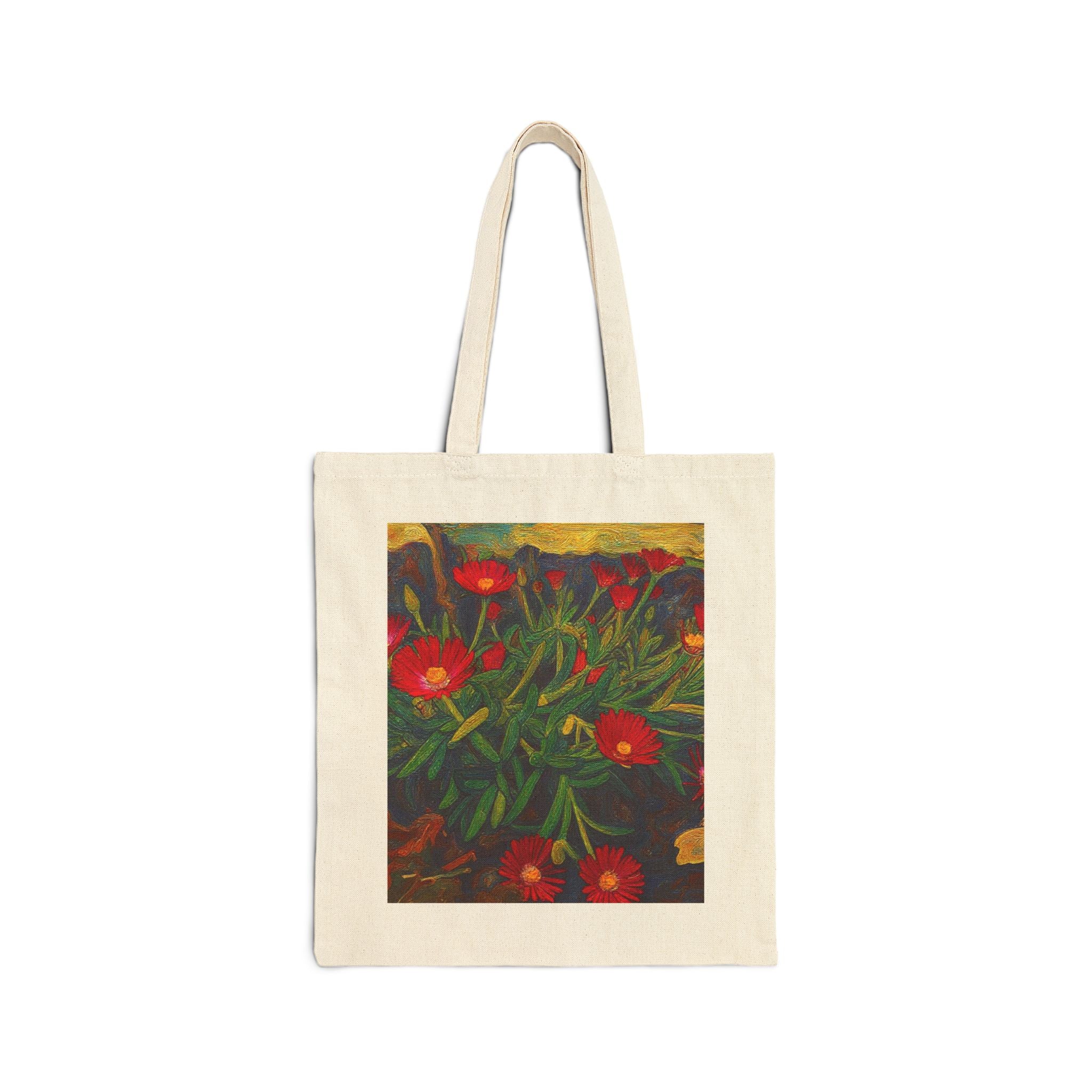 Canvas Tote Bag — 'Little Mosaik Art' Floral Print Cotton Shopper