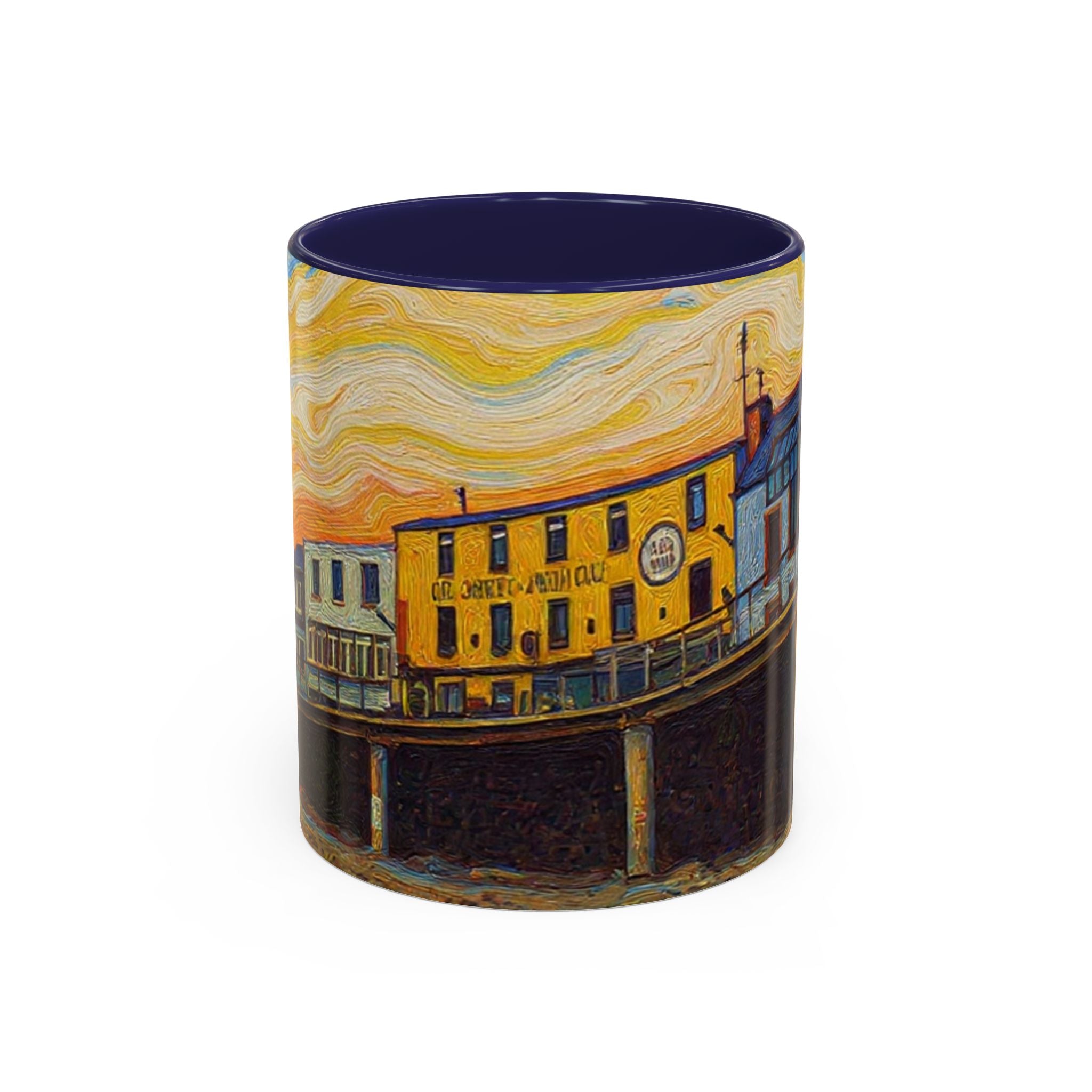 Harbor Pier Sunset Accent Coffee Mug — Scenic Seaside 11/15oz Ceramic