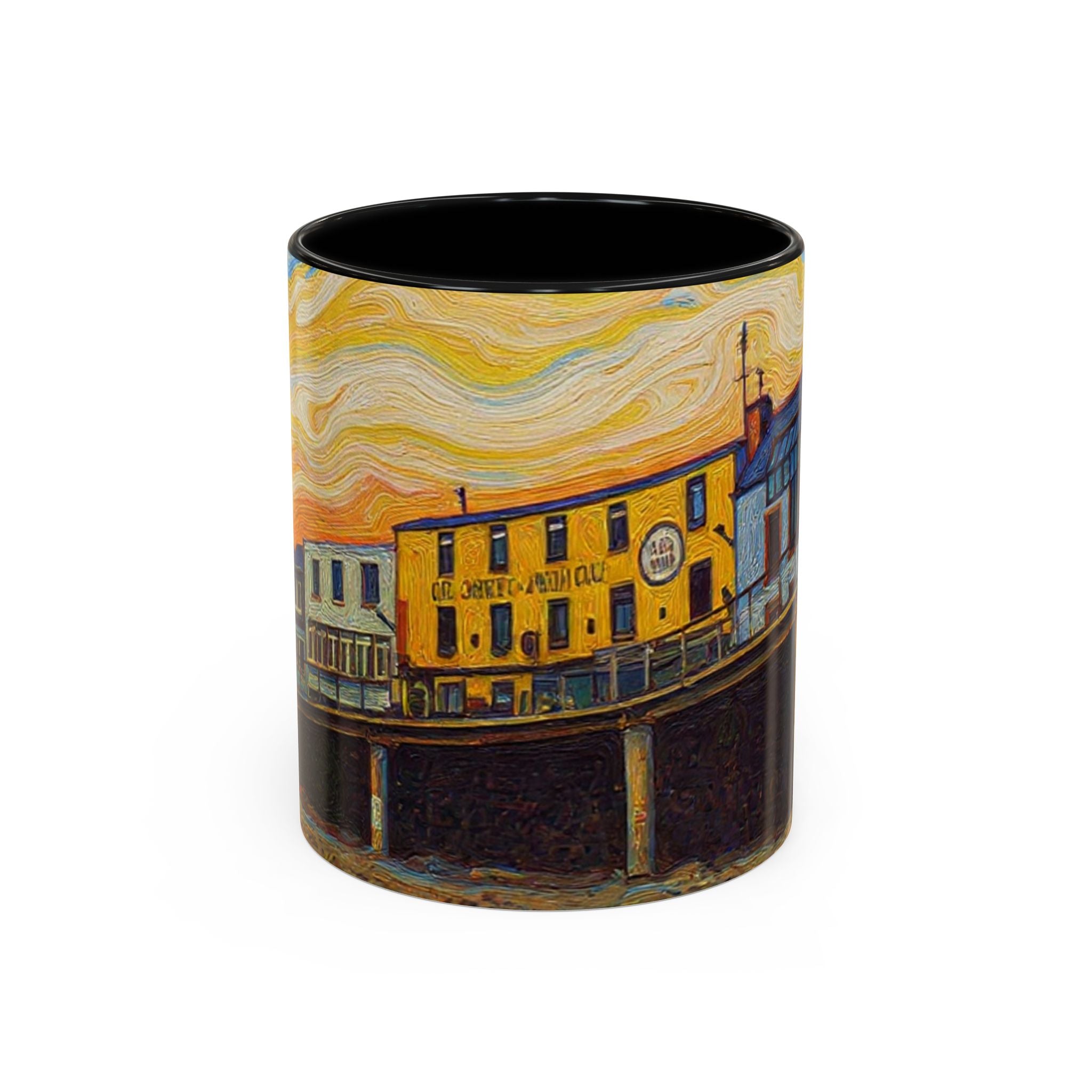 Harbor Pier Sunset Accent Coffee Mug — Scenic Seaside 11/15oz Ceramic
