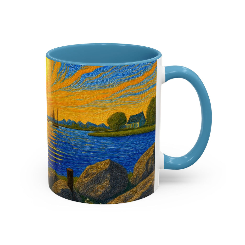 Sunset Harbor Art Coffee Mug — Vibrant Seascape Accent Mug (11/15 oz)