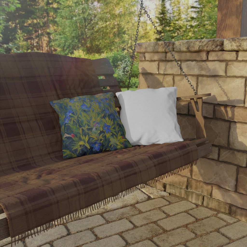 Outdoor Pillow — Blue Wildflower Garden Print Decorative Cushion
